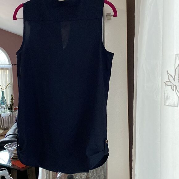 Premise Studio Dark Navy Sleeveless Semi Sheer Top S - Picture 4 of 10